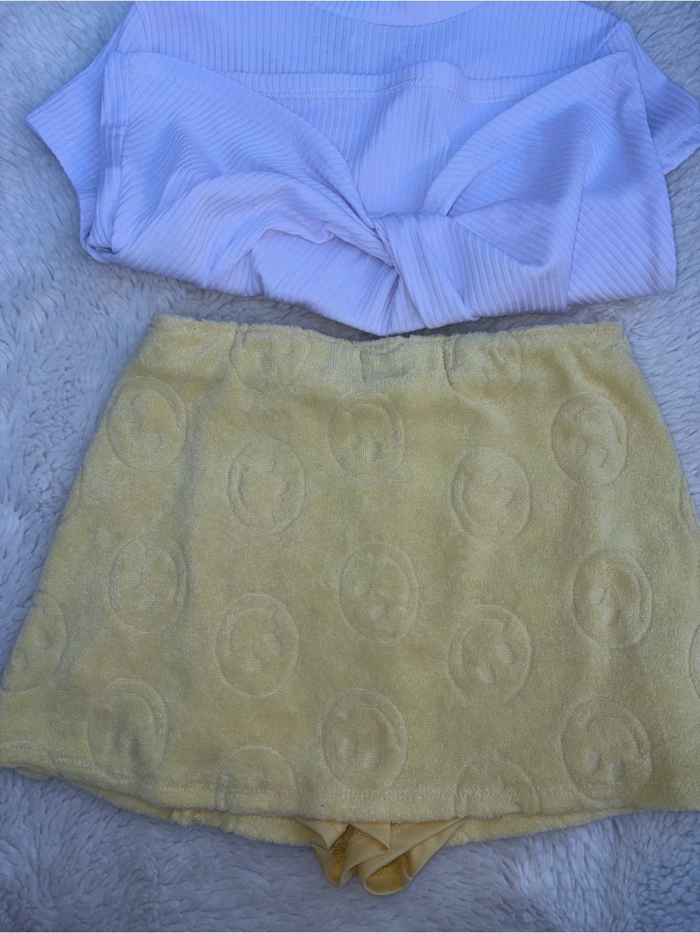 Two Piece Kate Mack Girls 6 Smiley Face Gold Crop Top Terry Cloth Skort Outfit - Picture 8 of 8